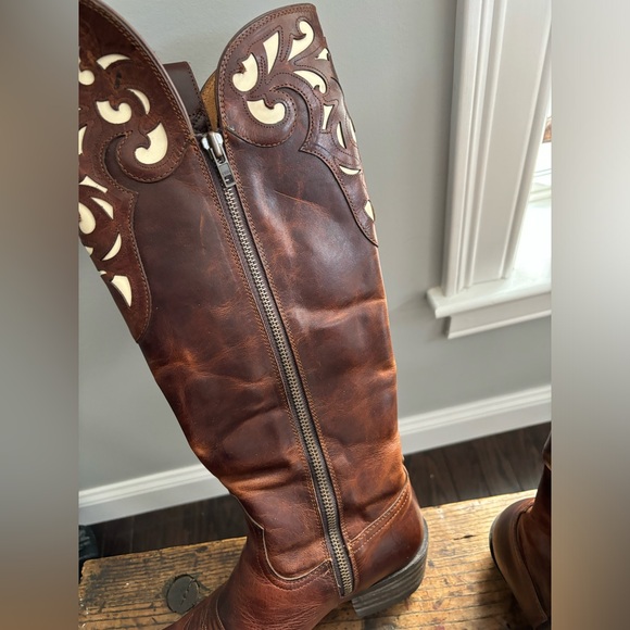 EUC ARIAT HACIENDA Equestrian Western Leather Brown Underlay Cowgirl Boots, 9 - Picture 4 of 16
